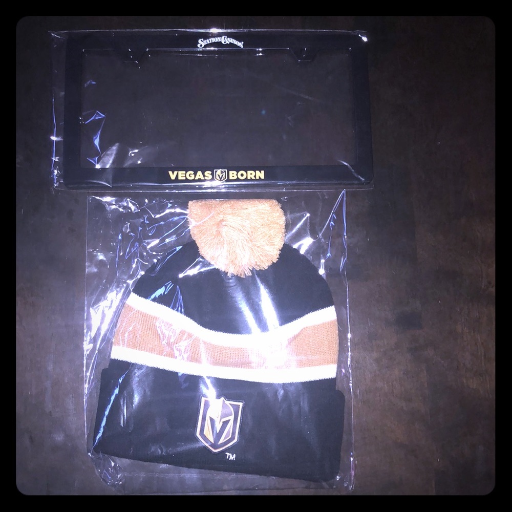 Vegas knights car plate and beanie
